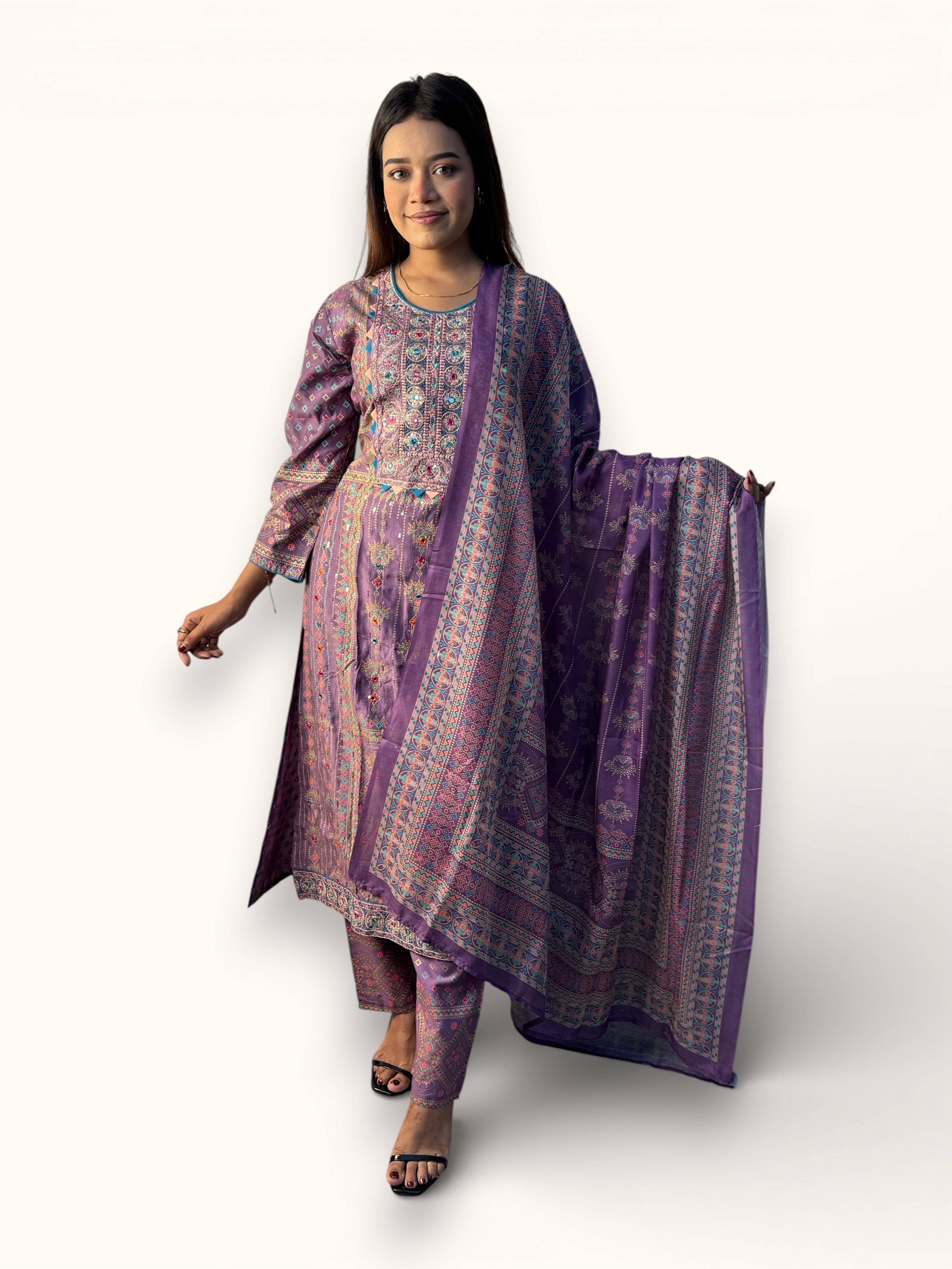 Purple Ethnic Printed Salwar Kameez with Matching Dupatta