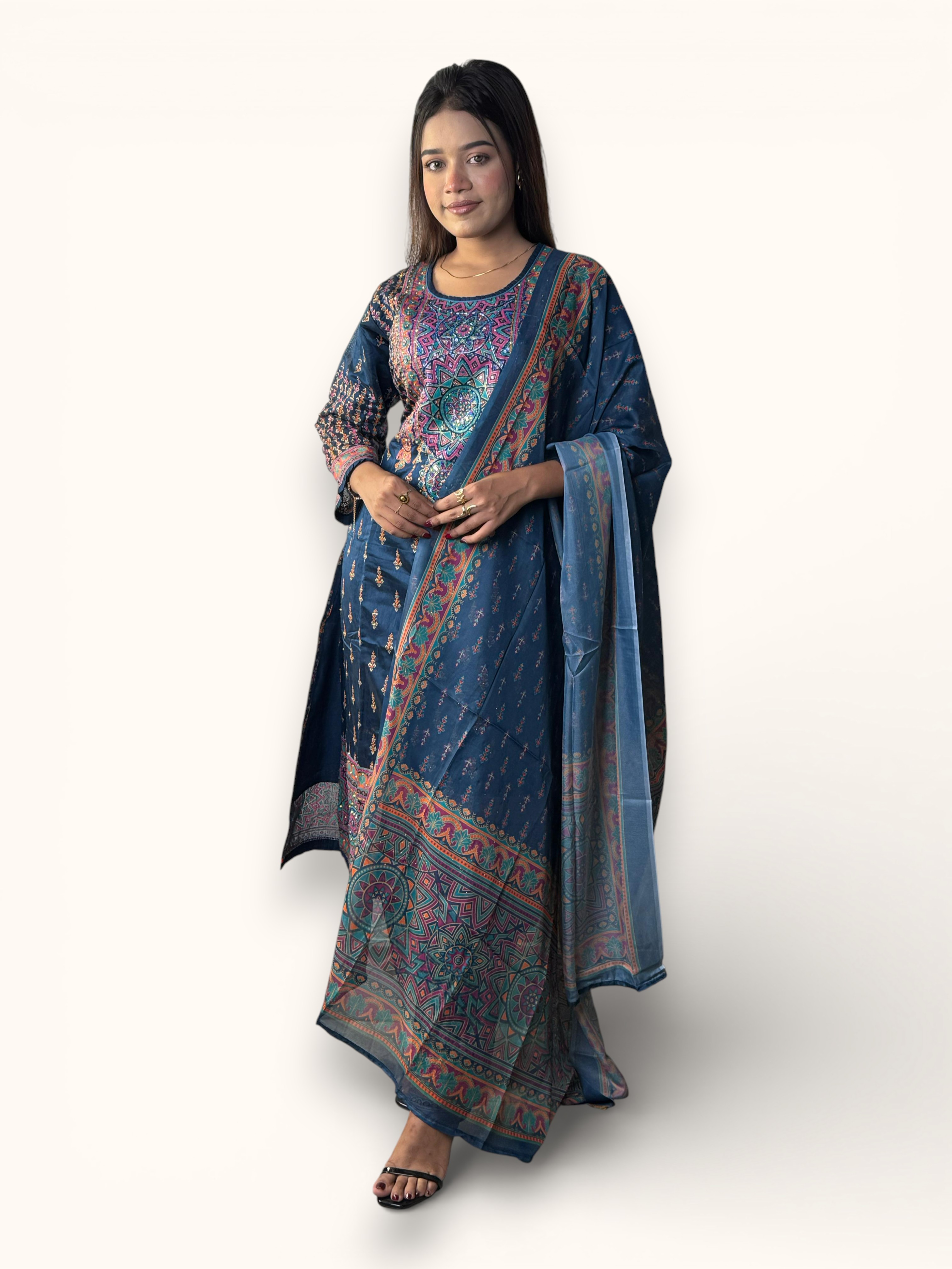 Sea Green Ethnic Printed Salwar Kameez with Matching Dupatta