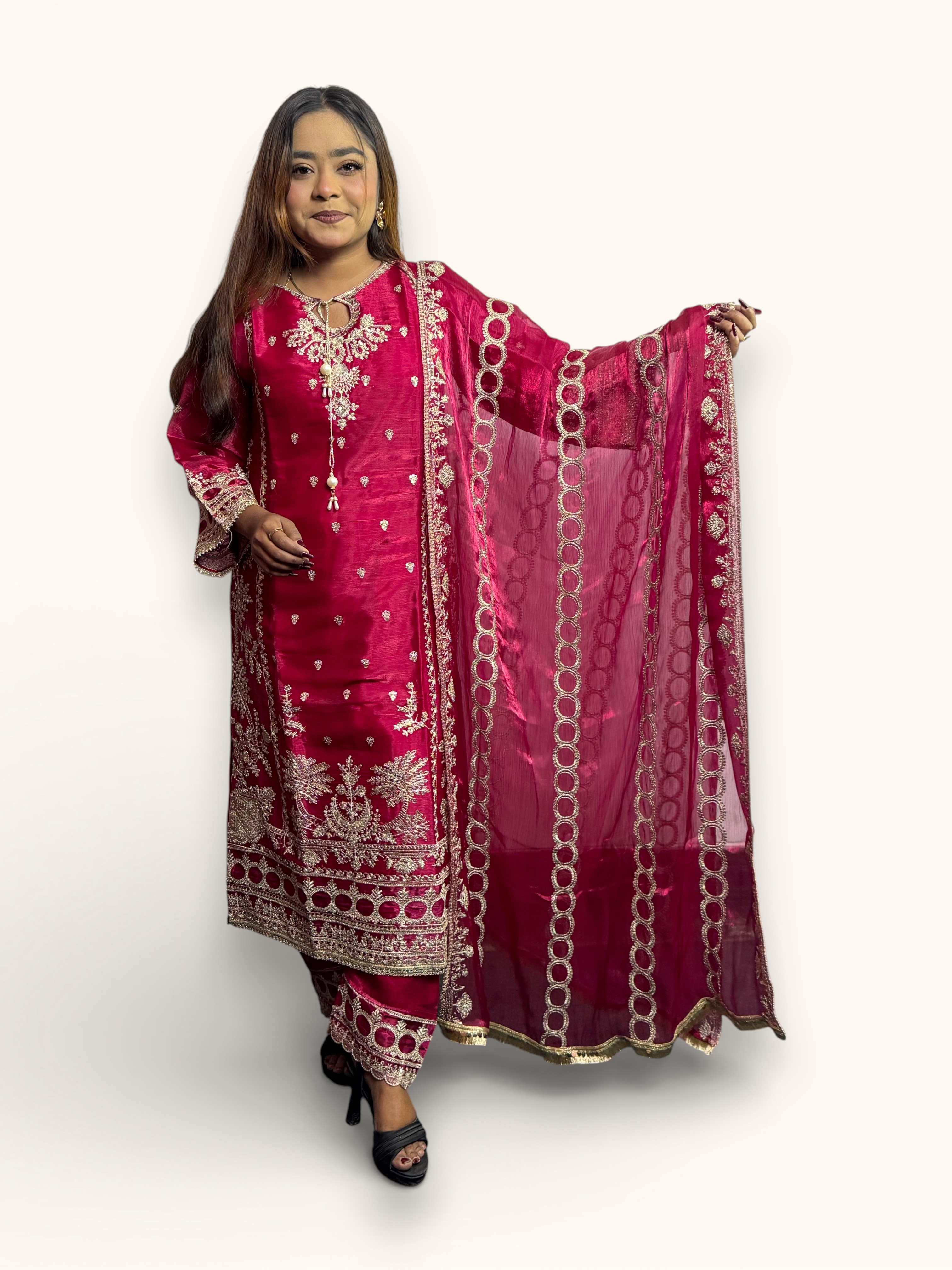 Noor-e-Maroon Tissue Luxury Embroidered Salwar Kameez