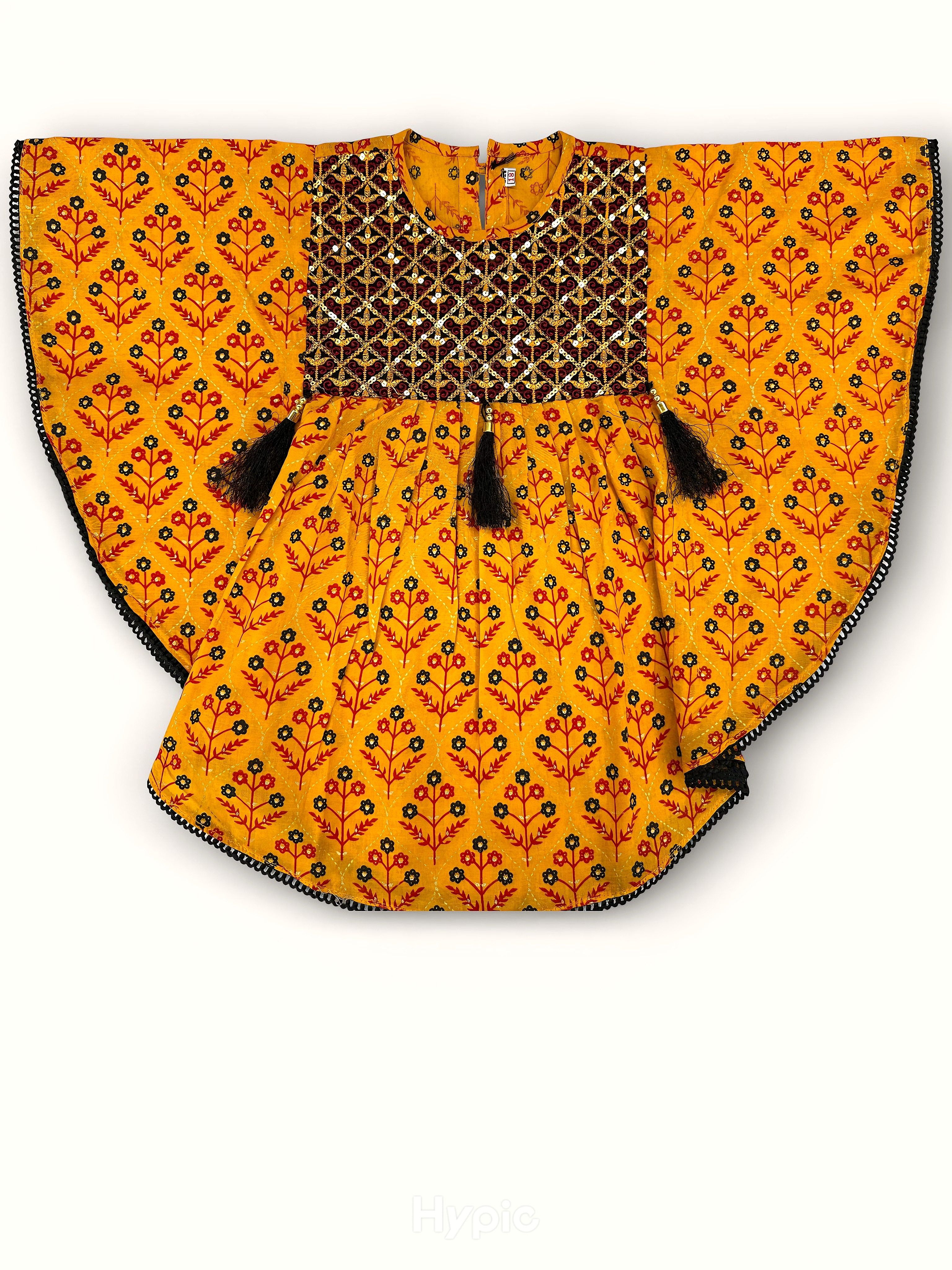 Yellow And Black Embroidered Kaftan