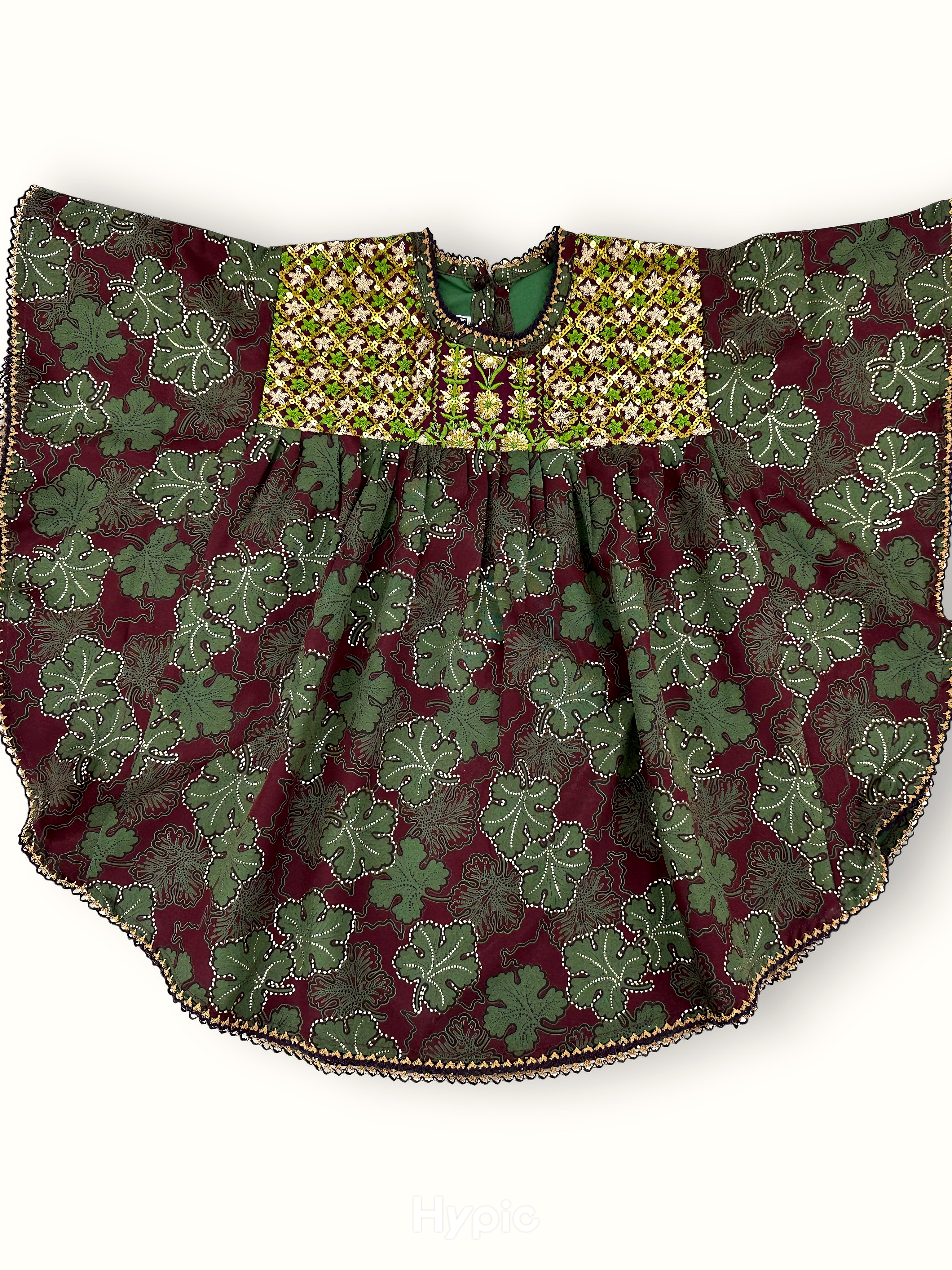 Maroon Leaf Embroidered Tunic Kaftan