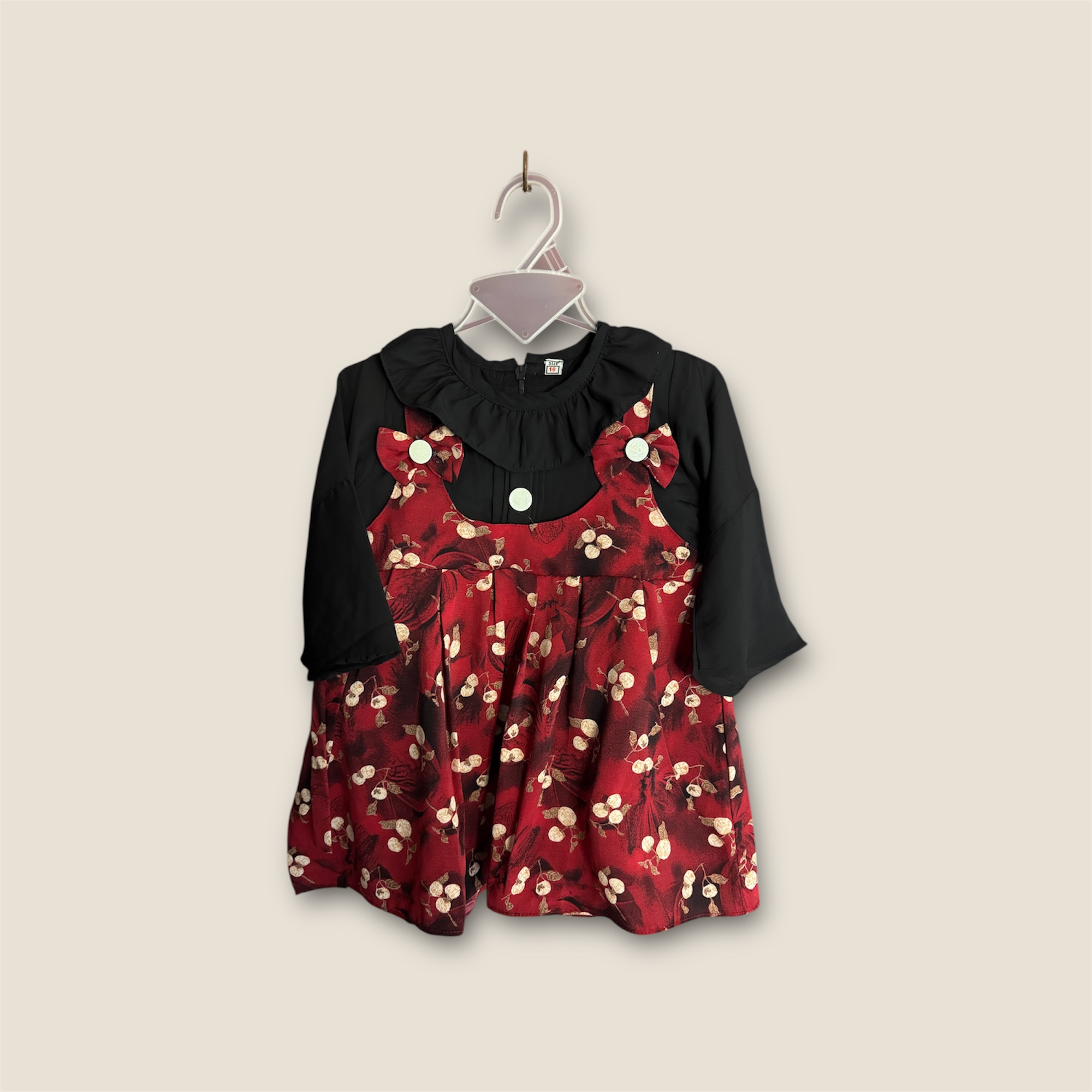 Black And Leaf Red Printed Kaftan