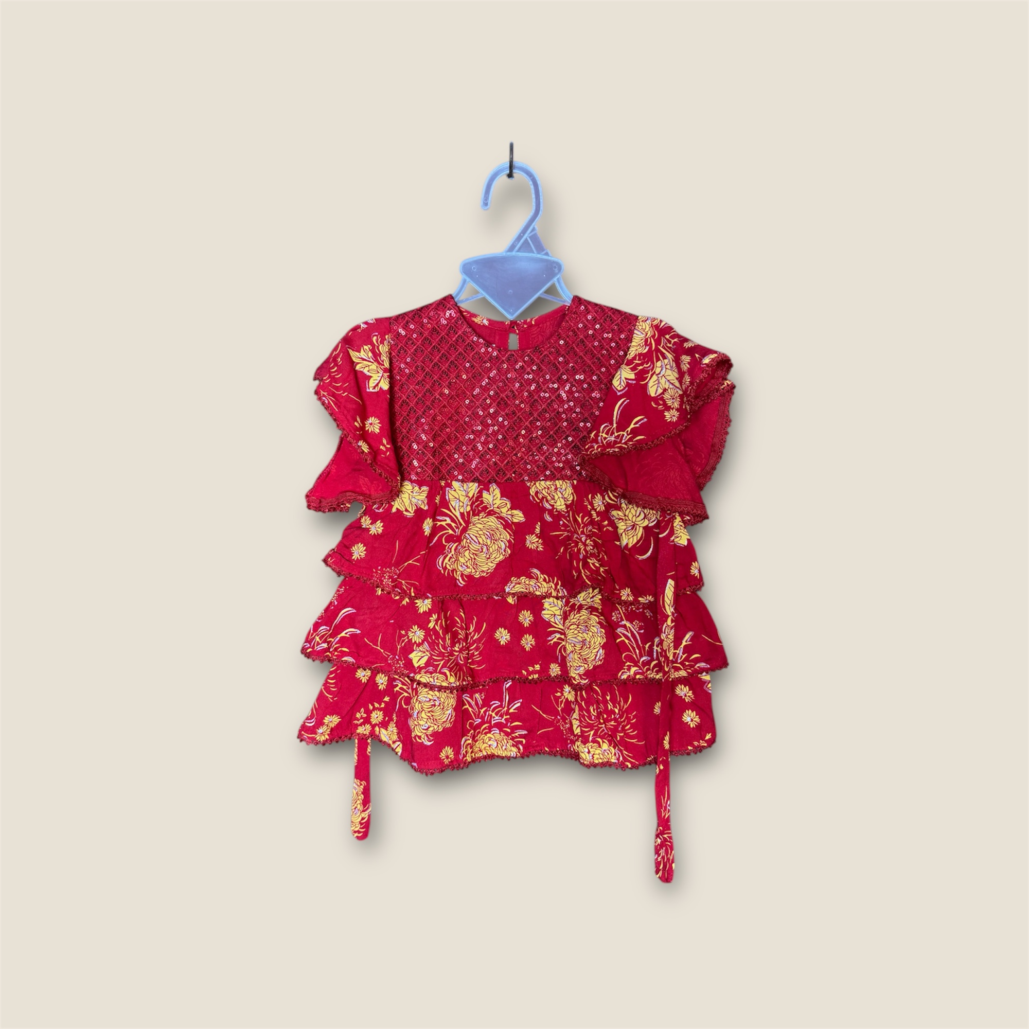 Blood Red And Sequins Embroidery Single Frog