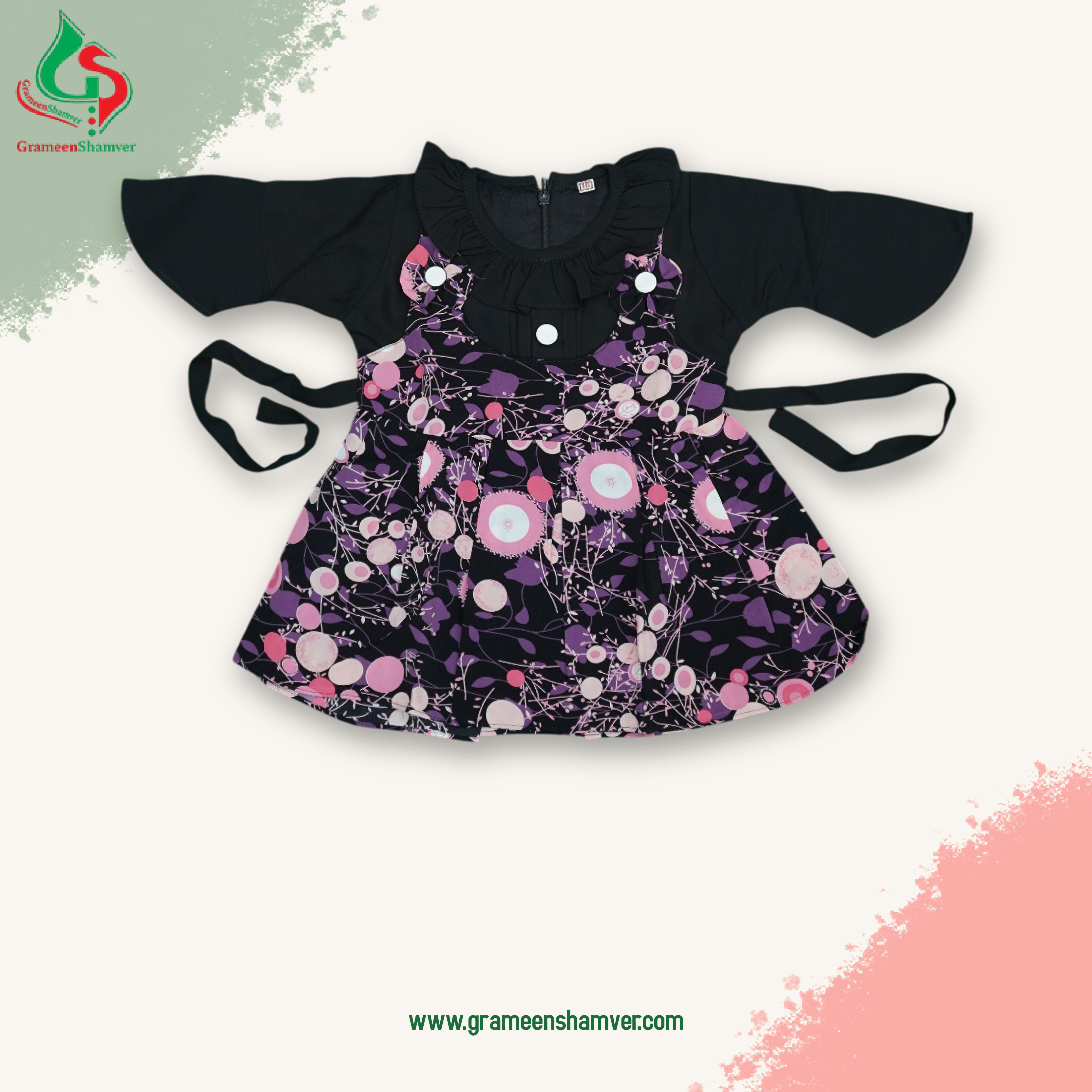 Black And Deep Pink Ball Printed Rumper