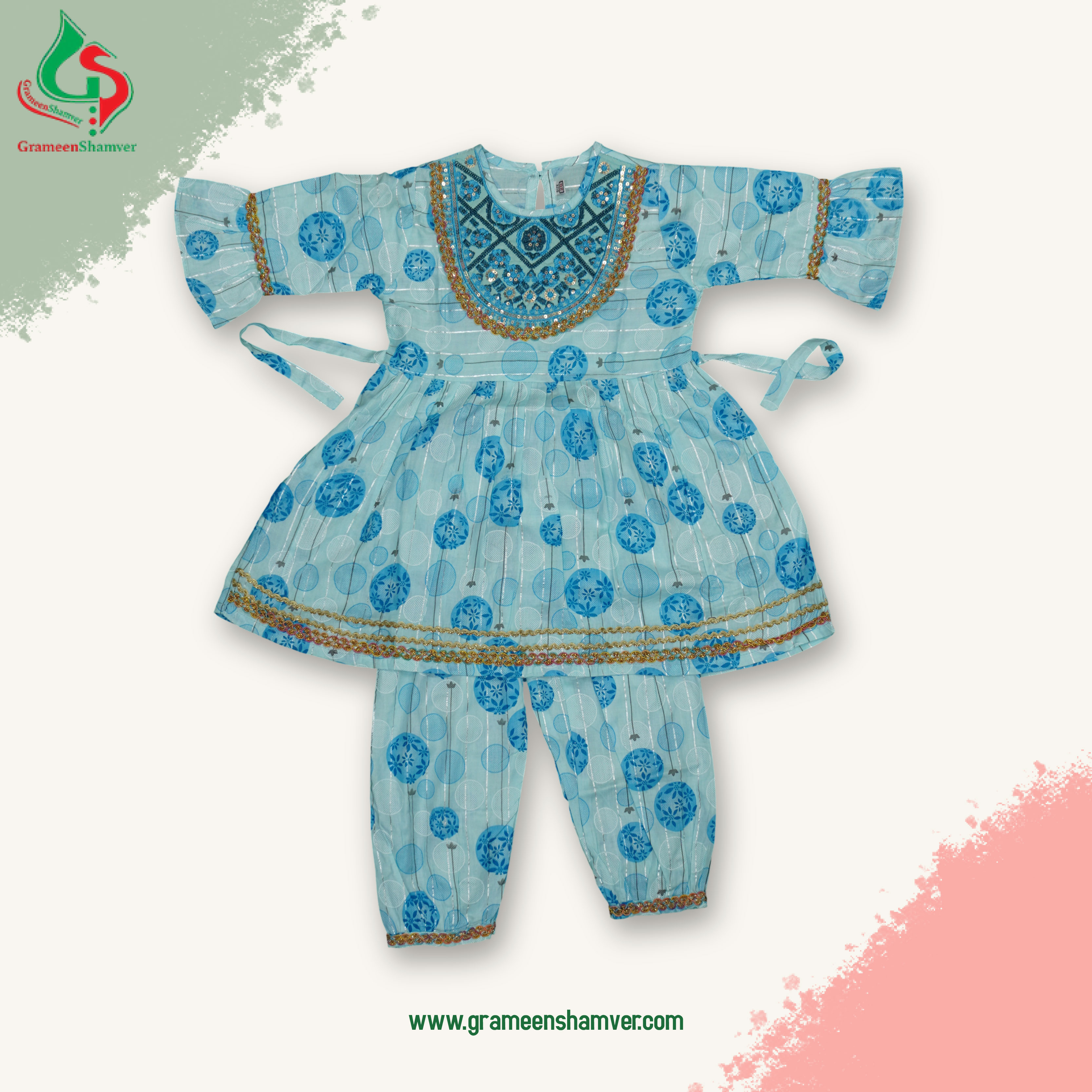 White And Pest Ball Printed Embroidery Two Piece