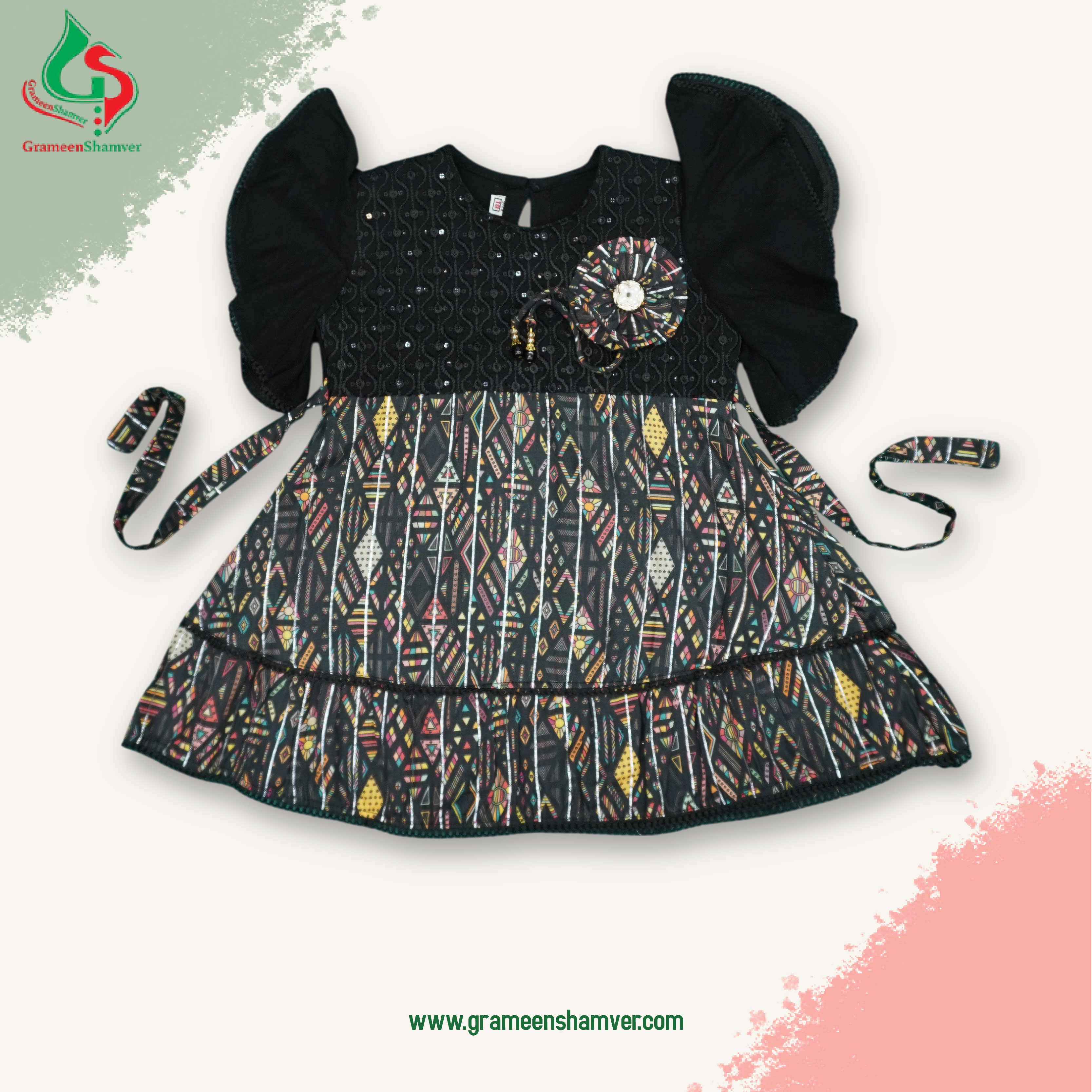 Black And Multi Color Printed Sequins Embroidered Single Frog