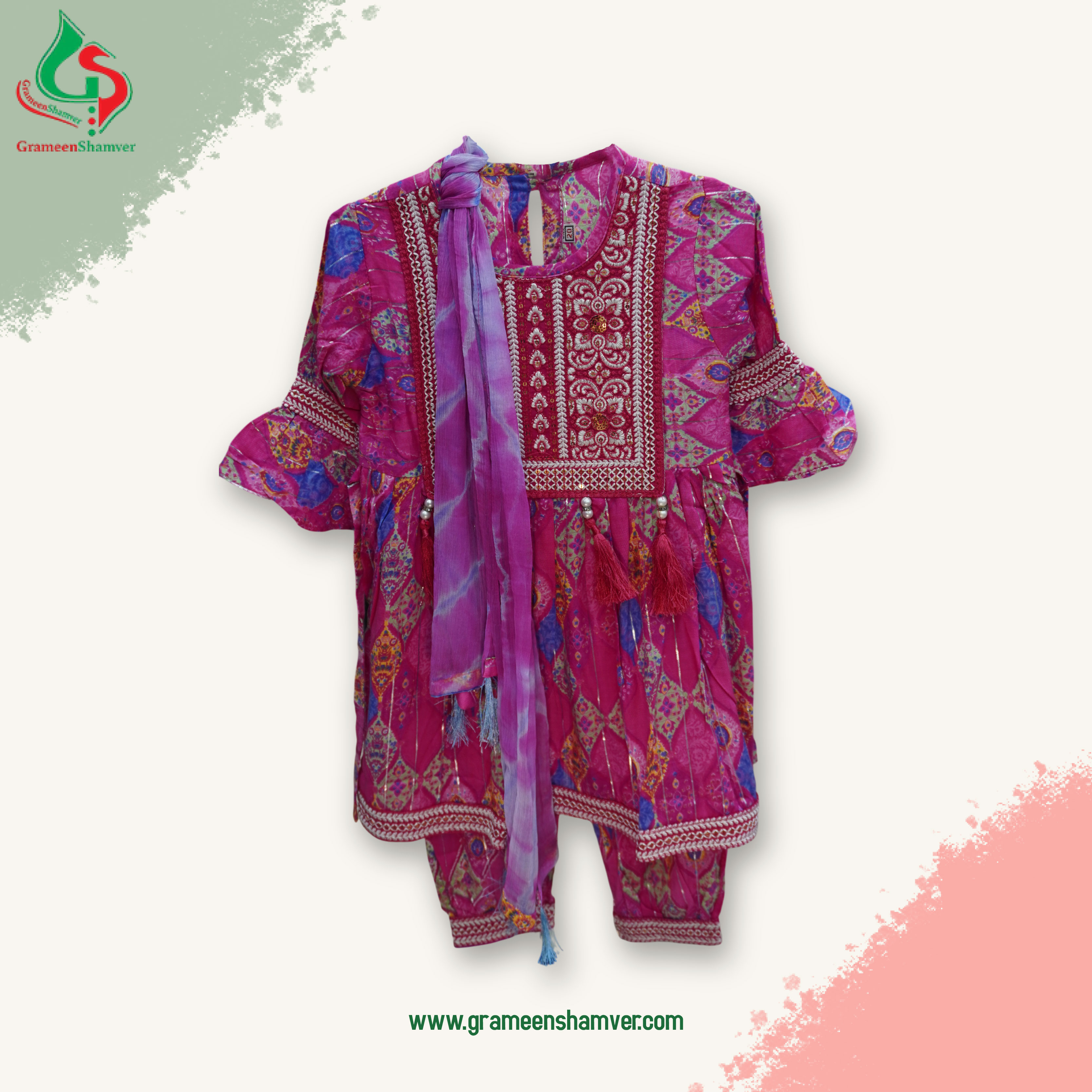 Deep Pink Embroidered And Matching Dopatta Three Piece Set