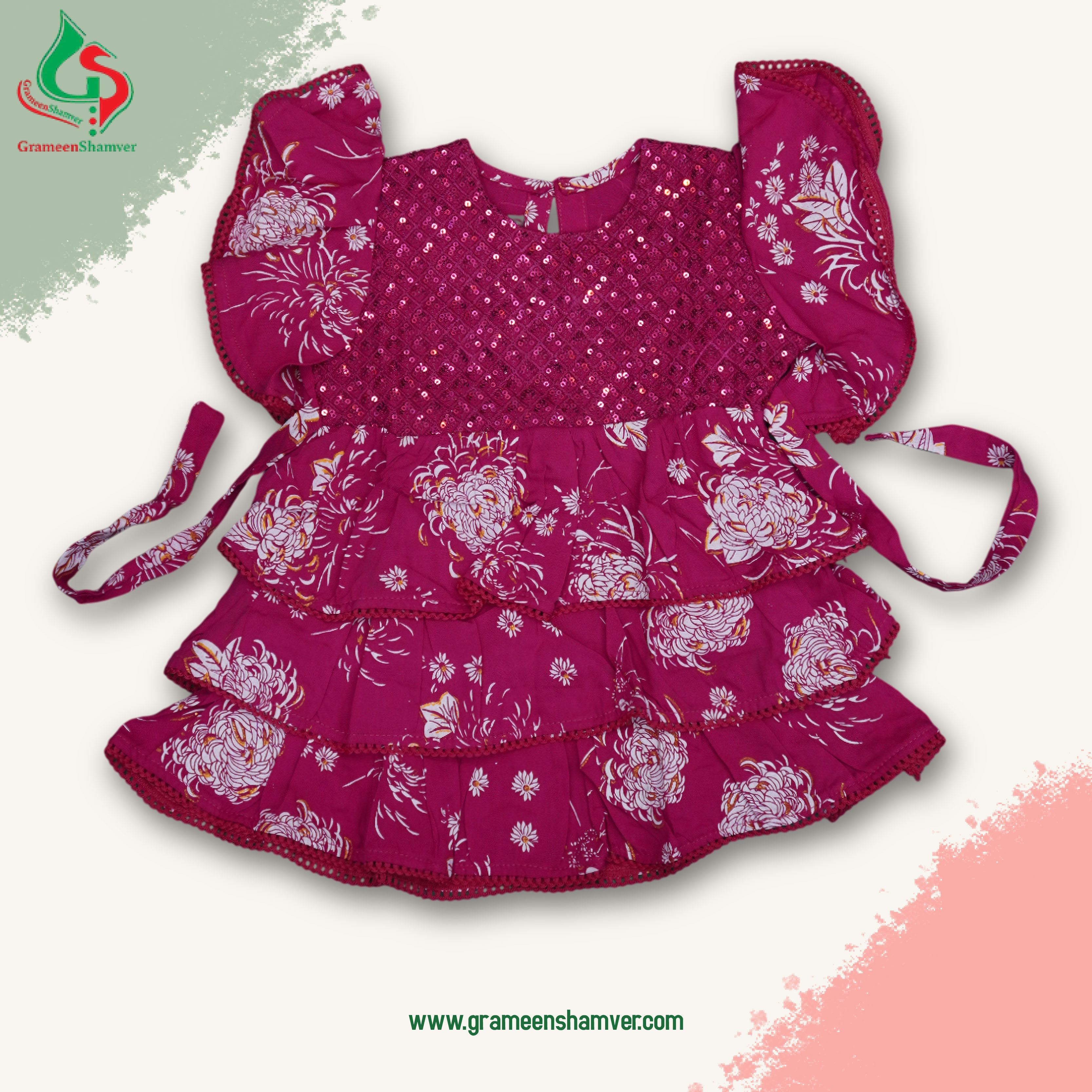 Deep Pink And Sequins Embroidery Single Frog