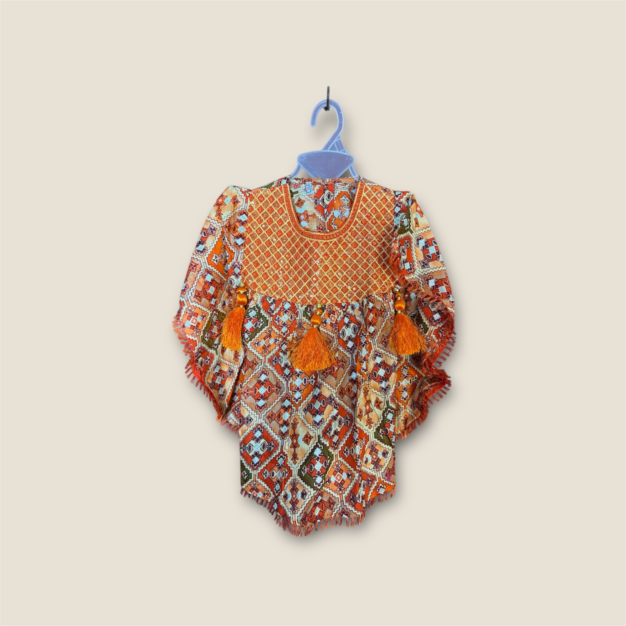 Orange Printed and Embroidered Kaftan
