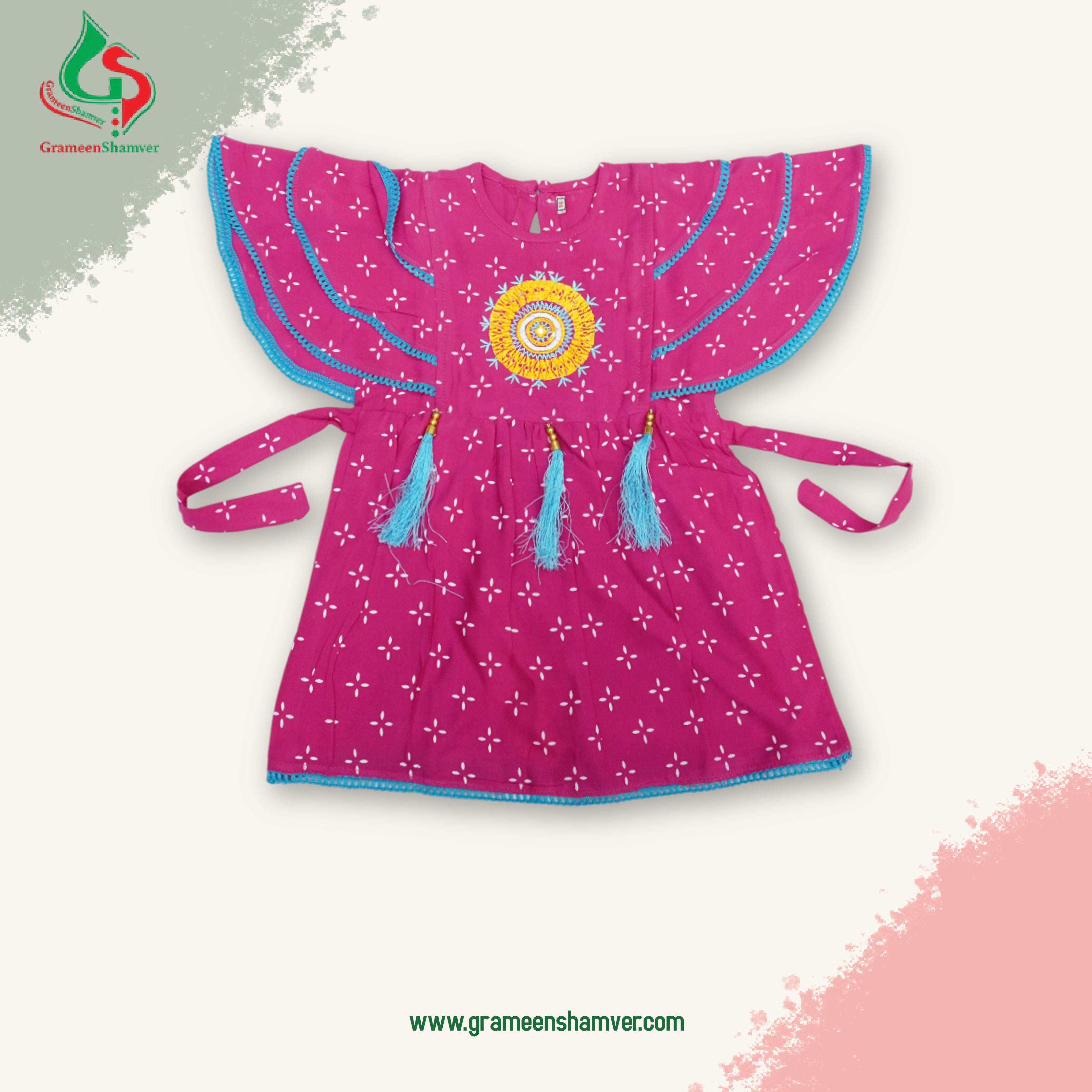 Magenta Pink With Embroidery Work Single Frog