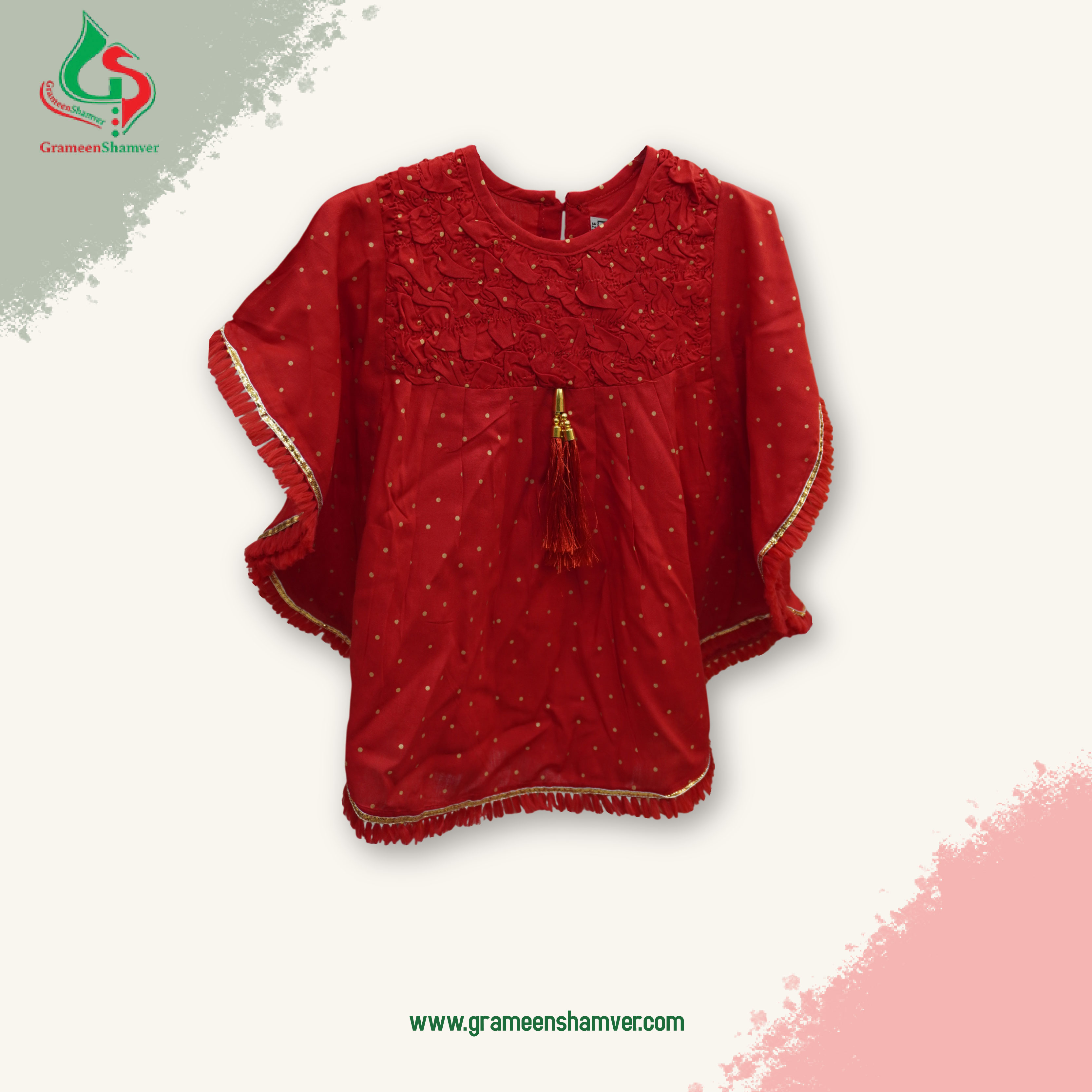 Red Blood With Smocking Single Kaftan