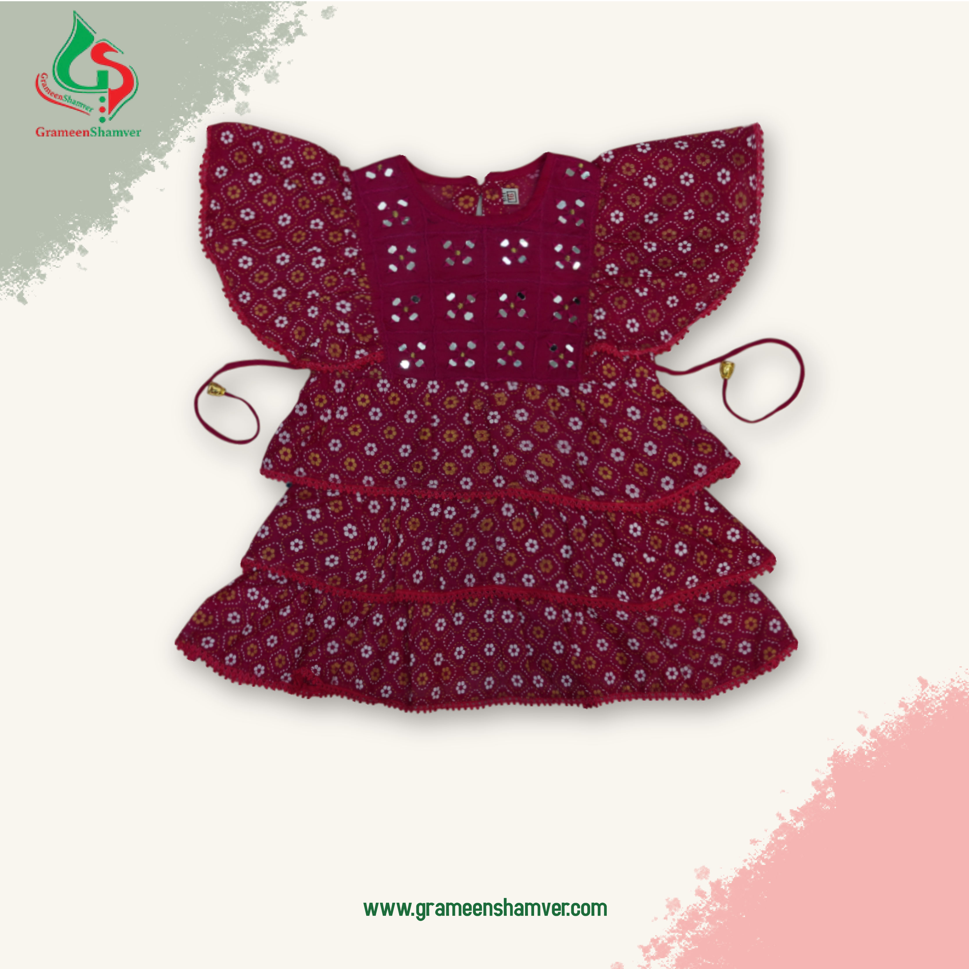 Deep Pink With Glass Embroidered Single Frog