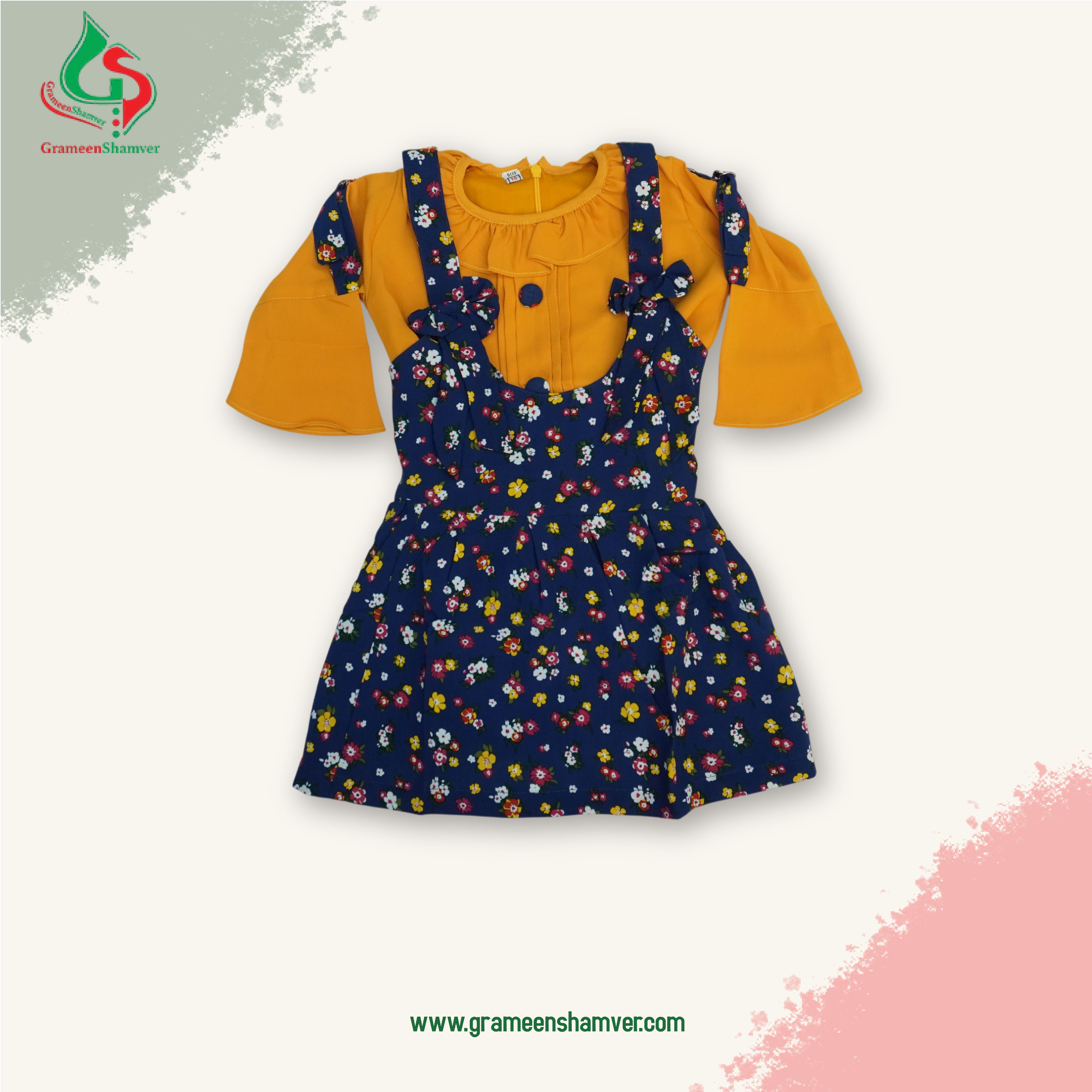 Mustard Yellow And Blue Printed Two Part Rumper