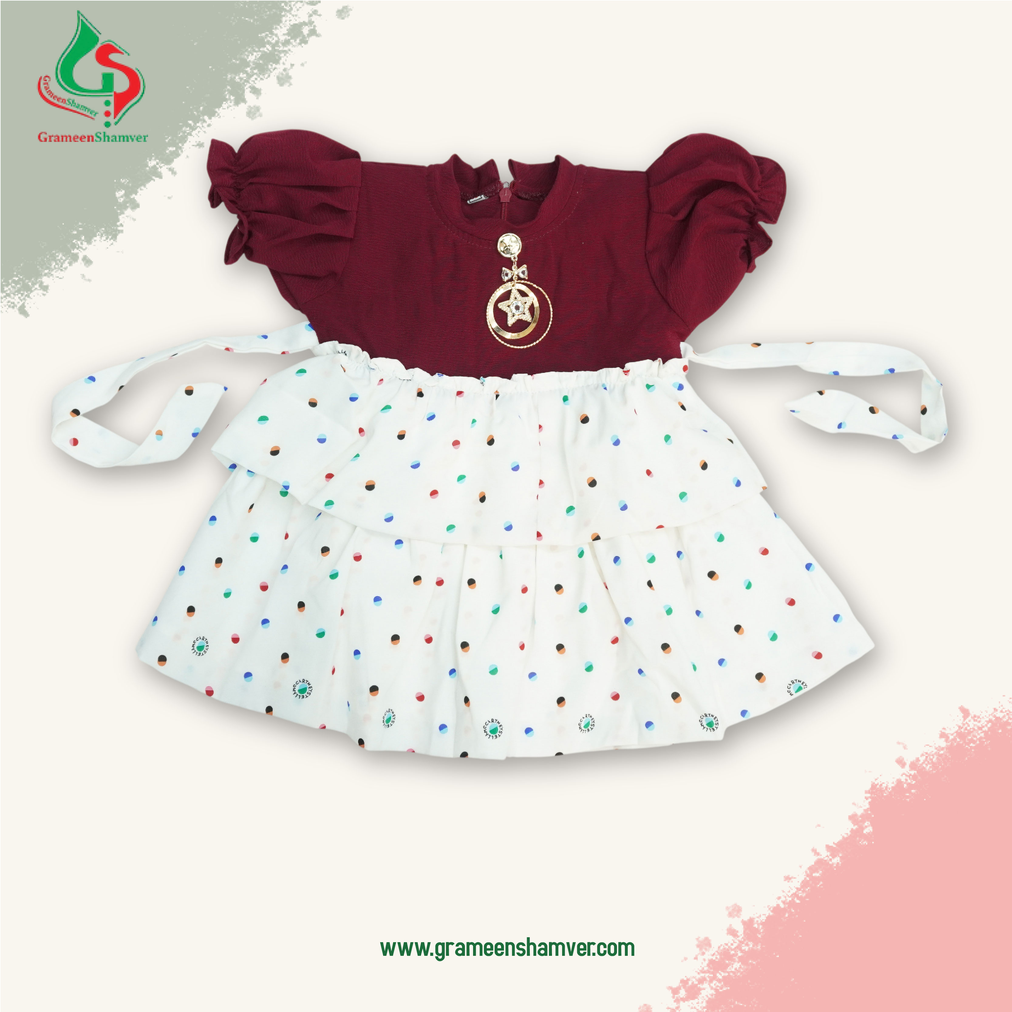 Deep Maroon And White Ball Printed Single Frog