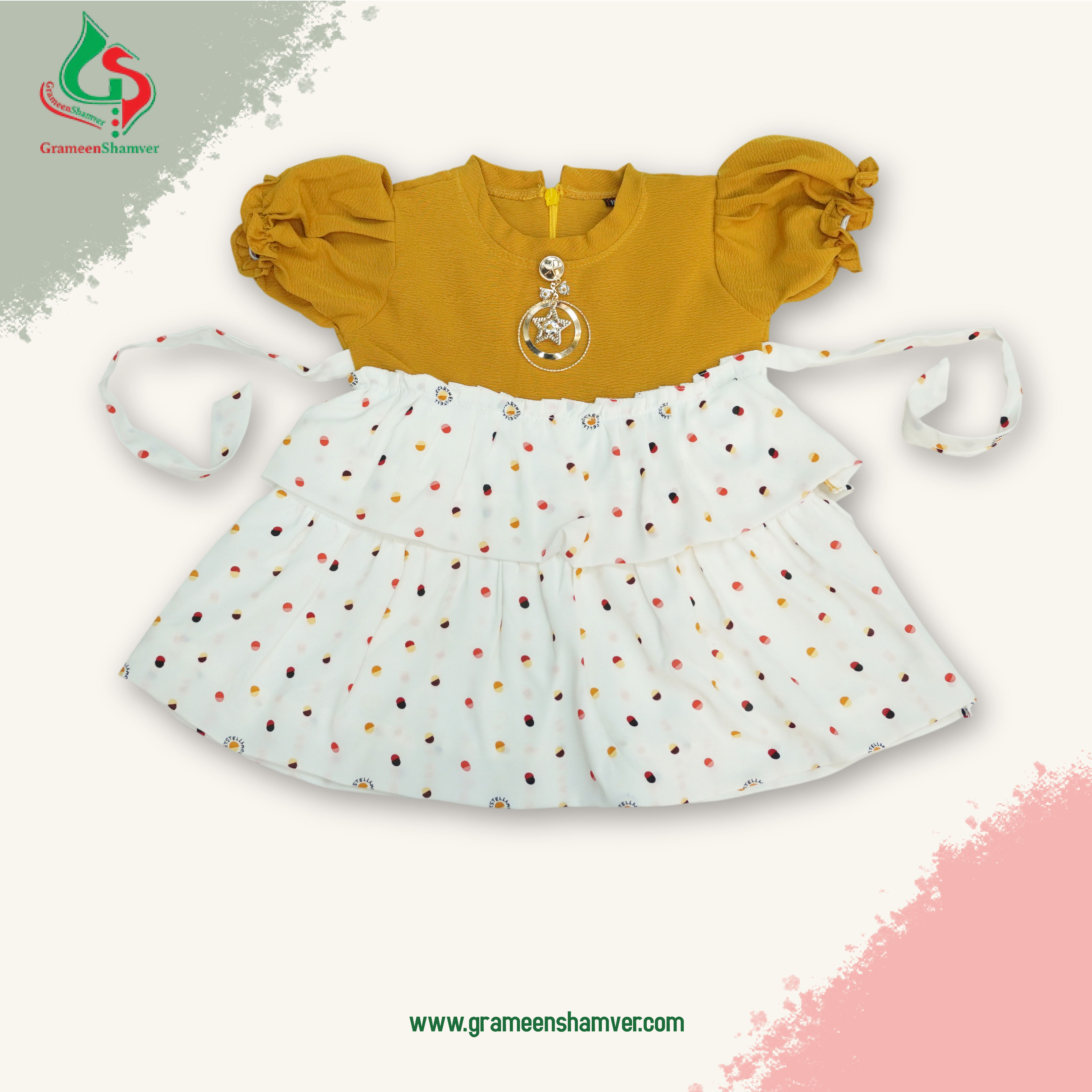 Mustard Yellow And White Ball Printed Single Frog