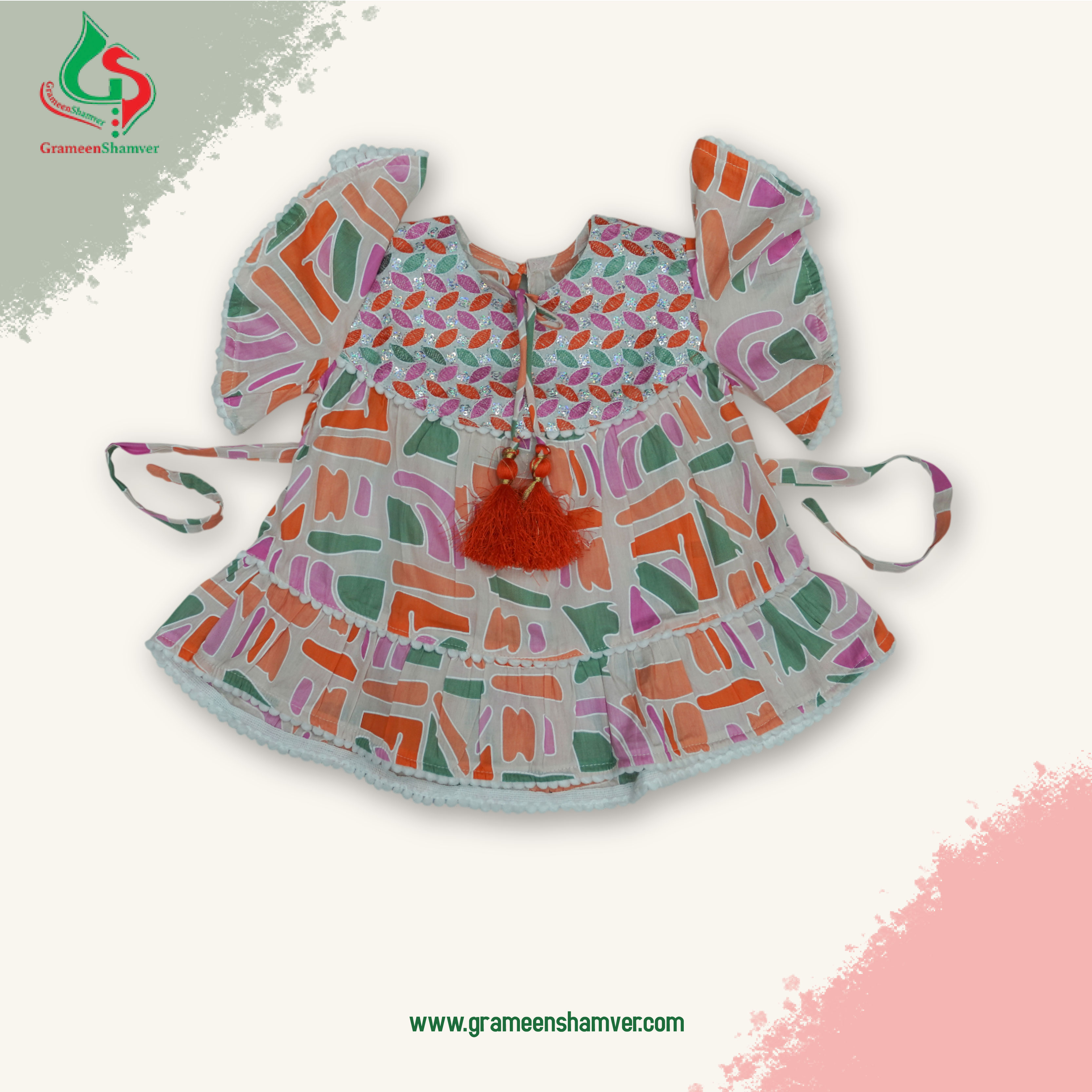 White And Multi-Color Printed With Embroidered Single Frog