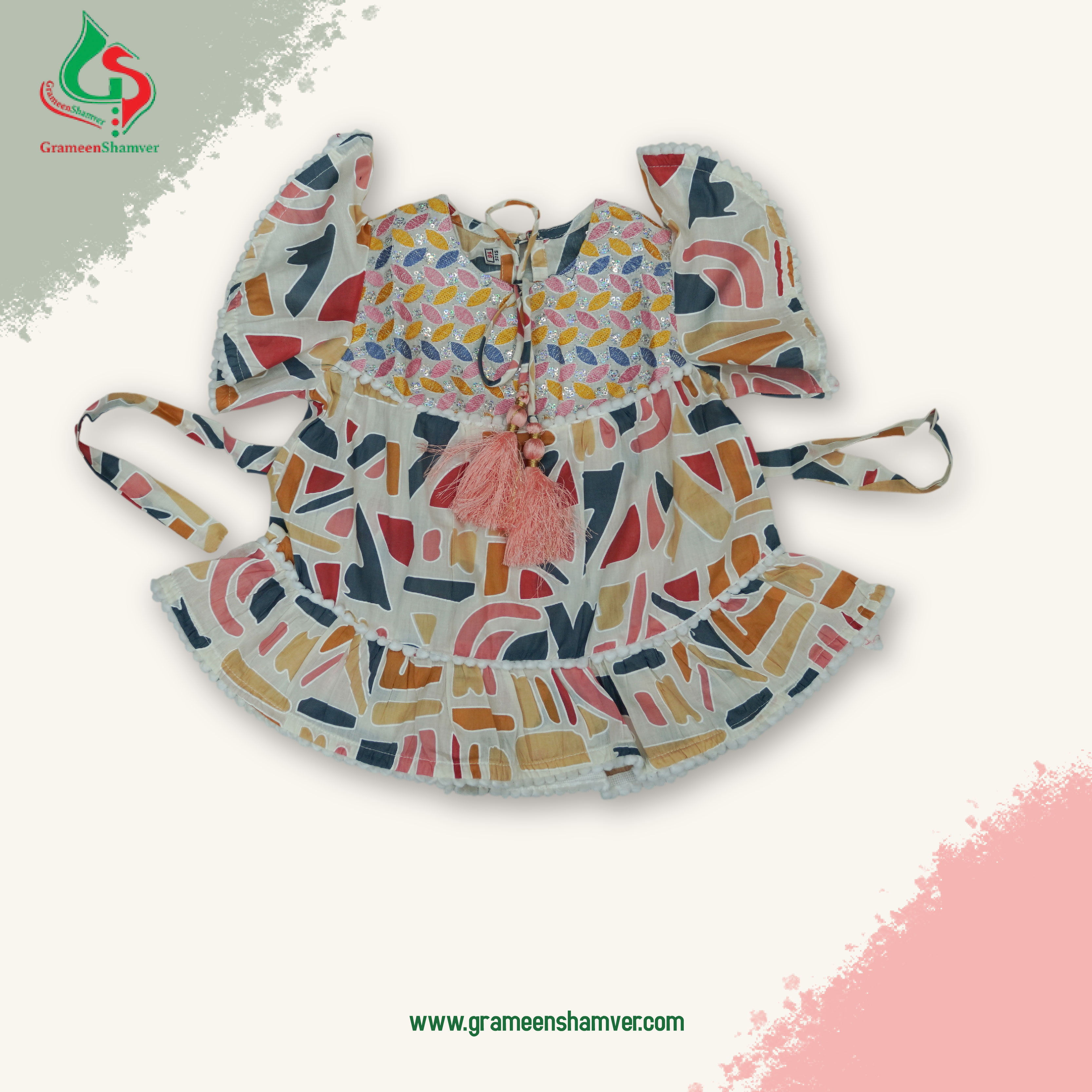 White And Multi-Color Printed With Embroidered Single Frog